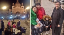 El P. Grzegorz Draus y refugiados en Ucrania. Cru00e9dito: Ayuda a la Iglesia Necesitada (ACN).