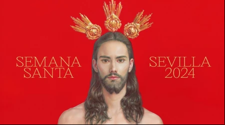 Detalle del cartel anunciador de la Semana Santa 2024 en Sevilla.