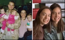 De izquierda a derecha: Ryan y Tracy Kracht en Alemania con sus gemelas, Catherine y Clare, y su hija mayor, a principios de 2004; ahora, Clare y Catherine (con chamarra de mezclilla) dan testimonio de la vida juntas.