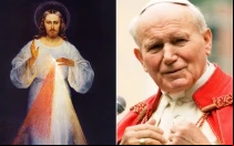 Pintura original de la Divina Misericordia de Eugeniusz Kazimirowski en 1934; Papa Juan Pablo II en 1996.