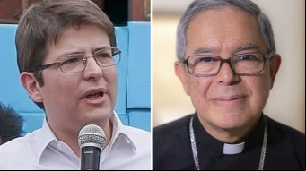 Miguel Uribe Turbay, senador y precandidato presidencial; y el Cardenal Luis José Rueda, Arzobispo de Bogotá (Colombia).