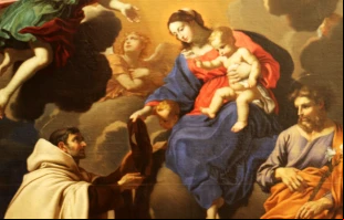 San Simón Stock recibiendo el escapulario de la Virgen Crédito: Dominio Público - Wikimedia Commons